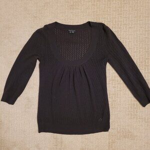 Theory Lightweight Cashmere Pointelle Sweater - Dark Brown - Size Small